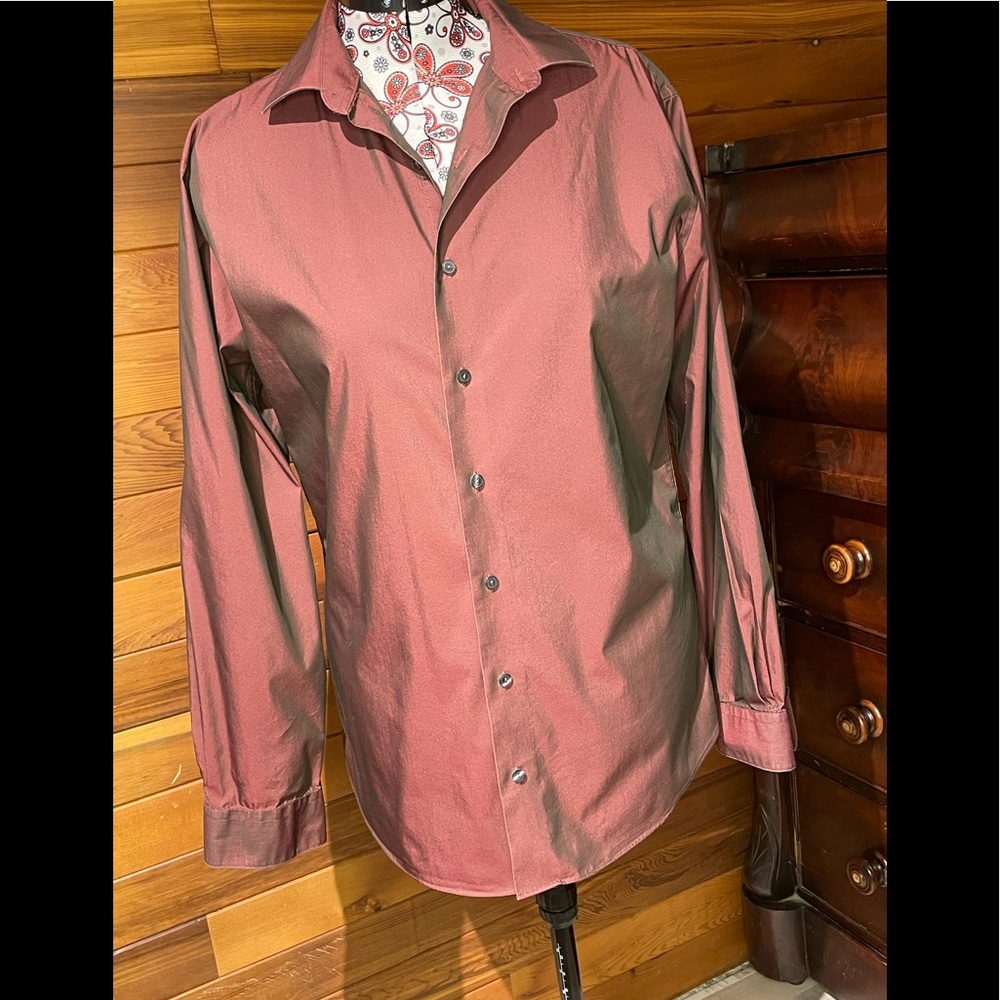 Kenneth Cole Reaction Button Down Long Sleeve Shiny Iridescent Shirt L
